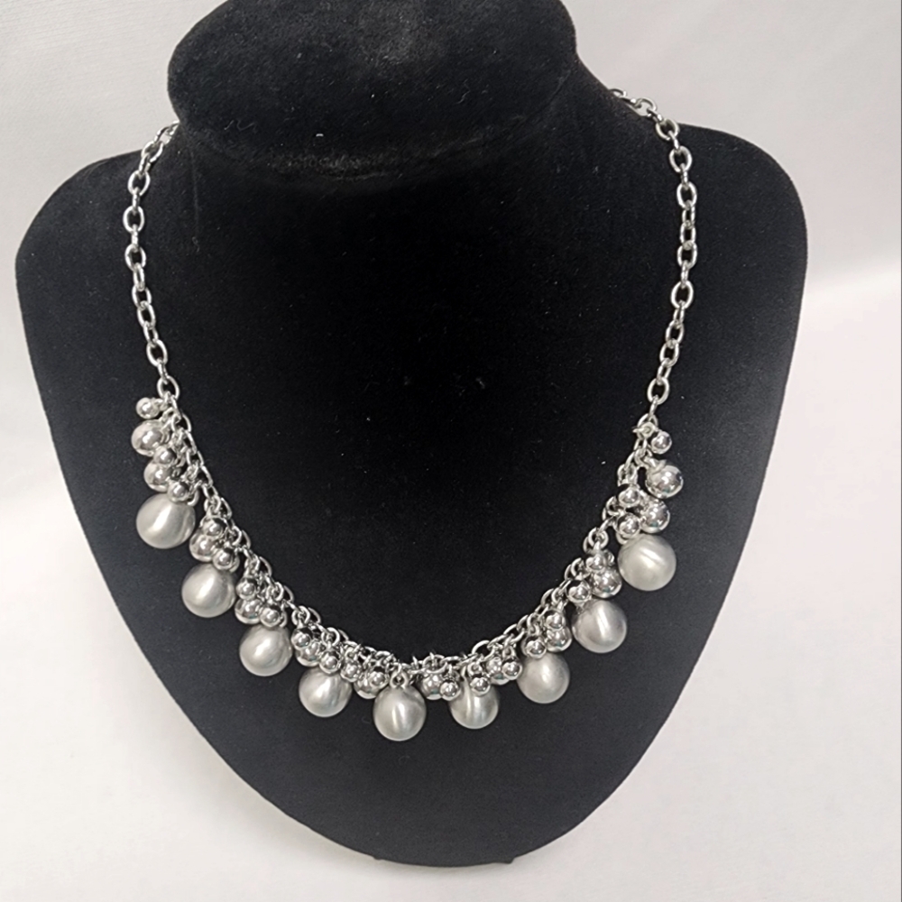 Lia Sophia Brushed and Shiney Silver Bead Necklace - Picture 4 of 12